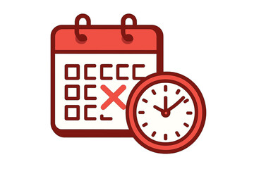 Time management concept with calendar page, cancellation mark, and analog clock