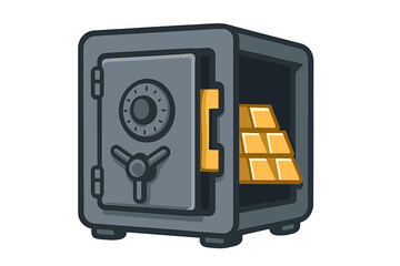 Fototapeta premium Heavy duty security safe open revealing stacks of valuable gold ingots inside