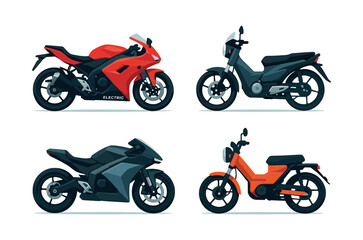 Obraz premium Electric motorcycles and scooters collection, flat vector illustration, modern design