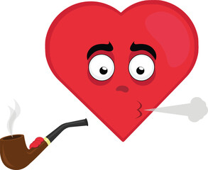 vector illustration emoticon character heart cartoon smoking and exhaling pipe tobacco smoke