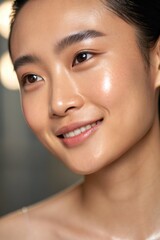 Obraz premium Radiant beauty with glowing skin and a bright smile.