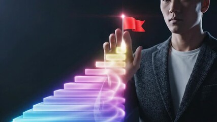 Man Reaching for Success - Climbing Stairs to Achieve Goals and Dreams.