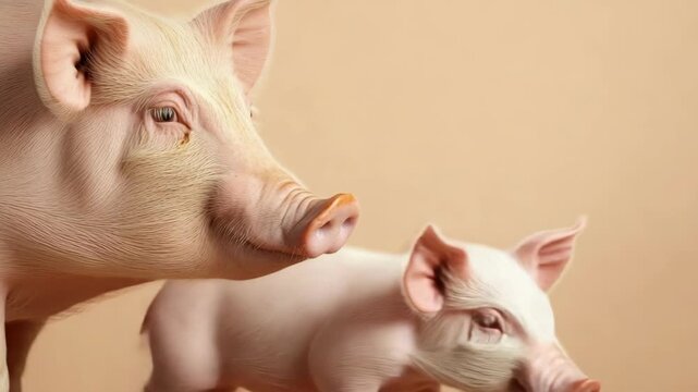 Mother and baby pig pair against warm background. Mother's Day, Mothering Sunday, Dia de la Madre - Global Maternal Celebration, Worldwide Family Holiday