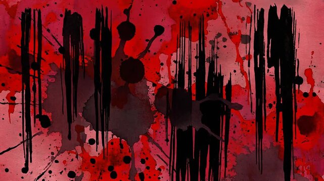 Red Black Horror Grunge Paint Splatter Abstract Background Loop