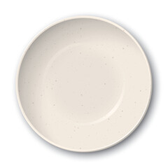 Top view of empty circle bowl beige color with grainy texture on white background
