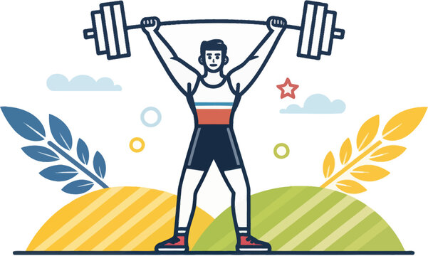 A vector icon depicting a man in a bodybuilding workout