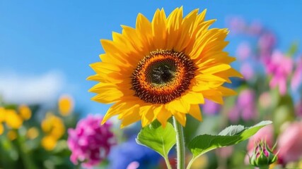 Vibrant sunflower blooming in a colorful garden. The warmth and brilliance of nature captured beautifully. Celebrate life through flowers. Generative AI - Powered by Adobe