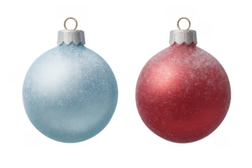 Frosted red and blue christmas ornaments isolated, transparent background