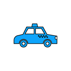 Illustration of a blue taxi cab with black markings on transparent background