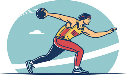 Athlete in motion preparing to throw the shotput