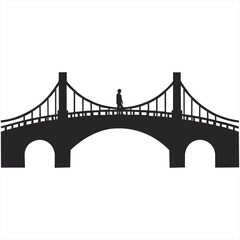Solitary Journey A Black Silhouette of Man on Bridge Walking Bridge Silhouette Travel Lifestyle Cityscape Minimalistic