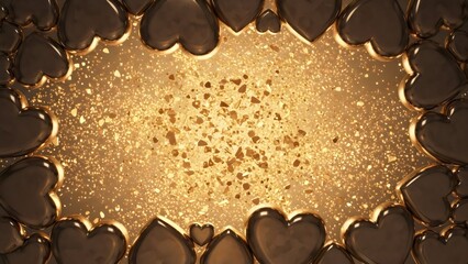 Elegant golden hearts and sparkling confetti background for romantic celebrations and Valentine's designs