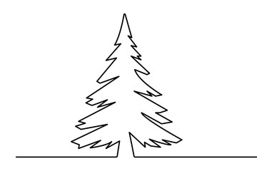 Pine tree simple one line continuous outline in minimal modern style for clean vector illustration design
