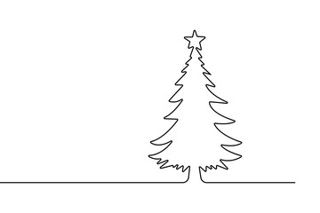 Pine tree simple one line continuous outline in minimal modern style for clean vector illustration design
