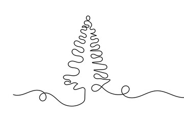 Pine tree simple one line continuous outline in minimal modern style for clean vector illustration design
