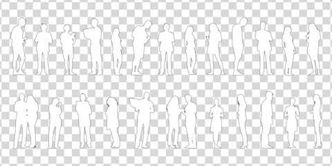 Set of business people silhouette, man and woman team, isolated on transparent background	