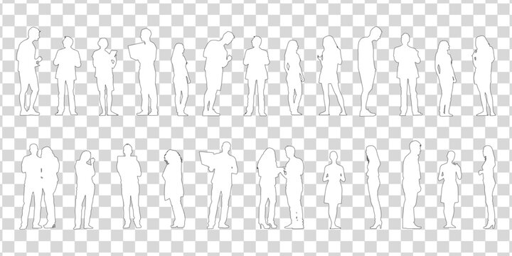 Set of business people silhouette, man and woman team, isolated on transparent background	