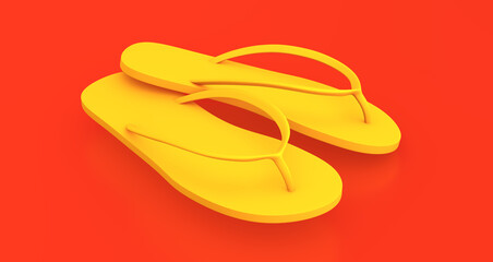 Minimal 3D Render of Yellow Flip-Flops on Bright Red Background