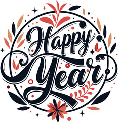 Hand Lettered Happy New Year Vector Typography Greeting Card