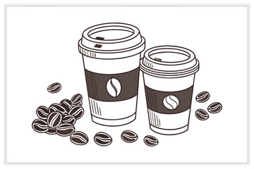 Hand Drawn Coffee Shop Illustration Set Cafe Icons, Barista Elements, Coffee Equipment