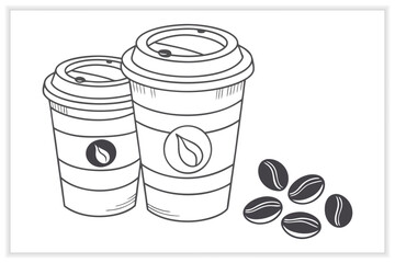 Hand Drawn Coffee Shop Illustration Set Cafe Icons, Barista Elements, Coffee Equipment