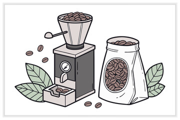 Hand Drawn Coffee Shop Illustration Set Cafe Icons, Barista Elements, Coffee Equipment