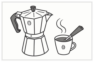 Hand Drawn Coffee Shop Illustration Set Cafe Icons, Barista Elements, Coffee Equipment