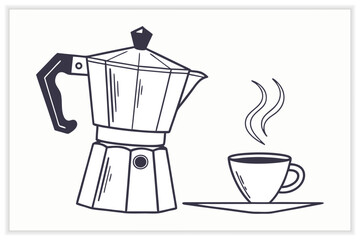 Hand Drawn Coffee Shop Illustration Set Cafe Icons, Barista Elements, Coffee Equipment