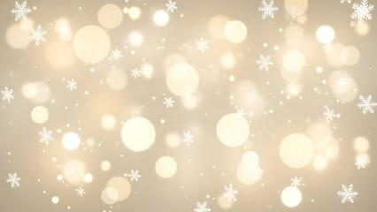 Golden bokeh background with falling snowflakes and soft glowing lights