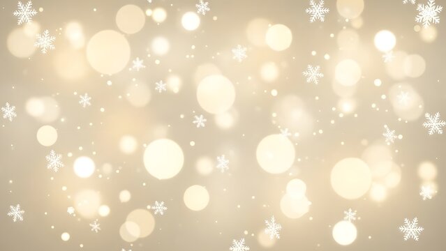 Golden bokeh background with falling snowflakes and soft glowing lights - Powered by Adobe