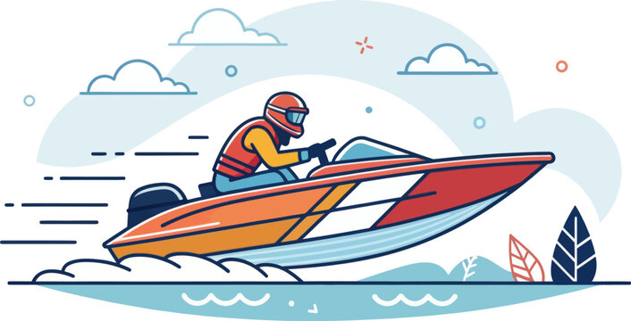 Jet Boat Racing Icon in Flat Vector Design Style