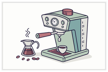Hand Drawn Coffee Shop Illustration Set Cafe Icons, Barista Elements, Coffee Equipment