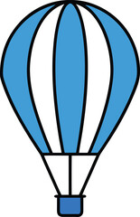 Fototapeta premium Illustration of a blue and white striped hot air balloon on transparent background