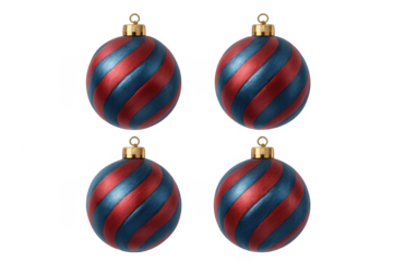 Four striped christmas baubles for holiday decoration