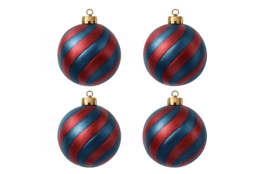 Four striped christmas baubles for holiday decoration
