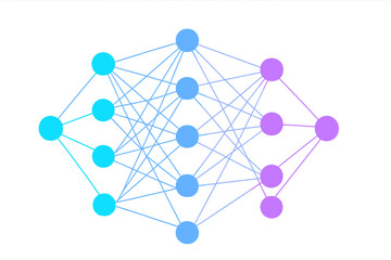Conceptual diagram of artificial intelligence neural network structure with interconnected layers and nodes