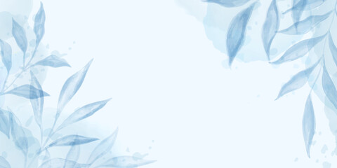 Abstract art background vector. Luxury minimal style wallpaper with Blue Branch and botanical leaves, Organic shapes, Watercolor. Vector background for banner, poster, Web and packaging.