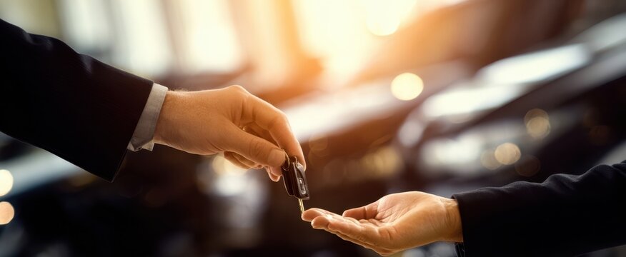 The Car Key Handover Between Buyer and Dealer at a Modern Dealership