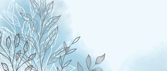 Abstract art background vector. Luxury minimal style wallpaper with Blue Branch and botanical leaves, Organic shapes, Watercolor. Vector background for banner, poster, Web and packaging