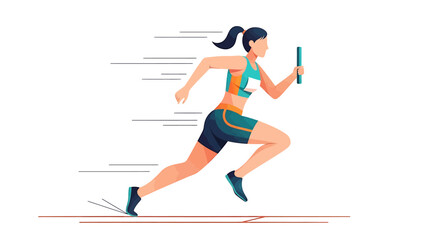 Fototapeta premium Female athlete sprinting with baton in relay race.