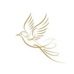 Obraz premium Elegant golden dove illustration gracefully soaring, perfect for invitations and wedding designs