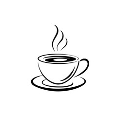 Obraz premium Elegant line art of a steaming coffee cup illustration perfect for a coffee shop logo or cafe menu
