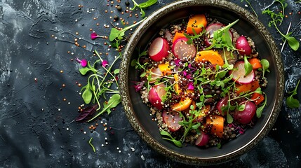Vibrant and fresh salad with colorful vegetables and edible flowers