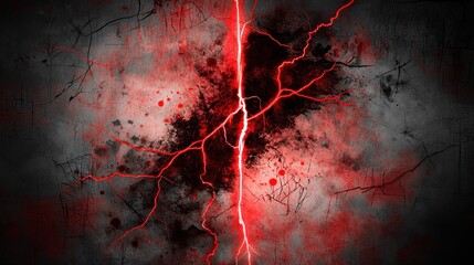 Dramatic Red Lightning Bolt on Dark Abstract Background