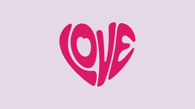 Pink heart shape filled with the word LOVE in a flowing script on a pale lavender background love