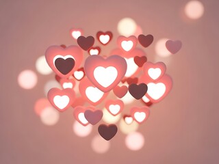 Romantic glowing hearts floating on pink background for Valentines Day