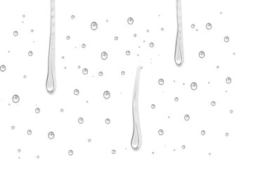 Isolated illustration of water droplets and streaks on a black background with white highlights