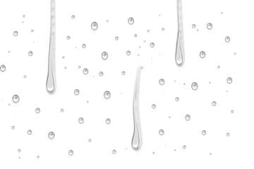 Isolated illustration of water droplets and streaks on a black background with white highlights