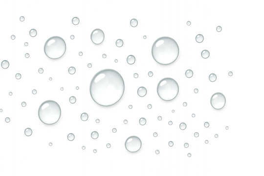 A scattering of translucent spheres of varying sizes against a black background image view graphic