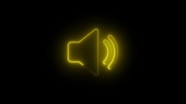 yellow Neon Speaker Icon Sound Wave Animation on Black Background